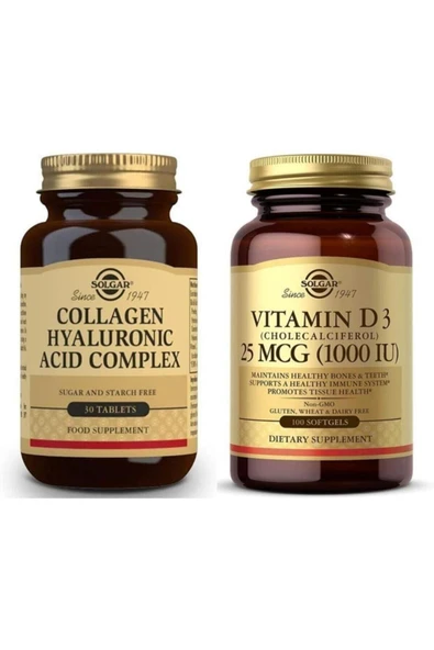 Solgar Hyaluronic Acid Collagen Complex 30 Tablet + Vitamin D3 1000ıu 100 Kapsül ürün görseli 1