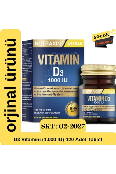 Nutraxin D3 Vitamini (1.000 IU)-120 Adet Tablet ürün görseli 1