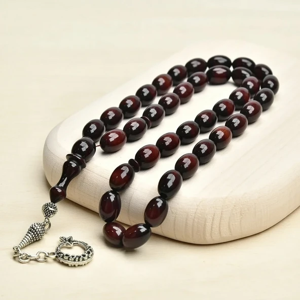 BlackCraft Kehribar Derin Bordo Tespih - Resim 3