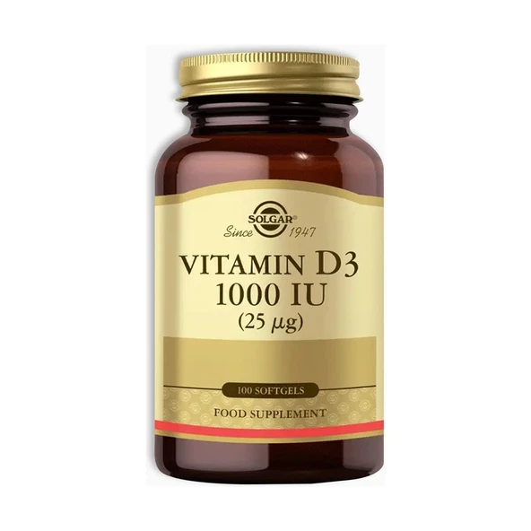 Solgar Vitamin D3 1000 IU (25 mg) 100 Yumuşak Jelatin Kapsül ürün görseli 1
