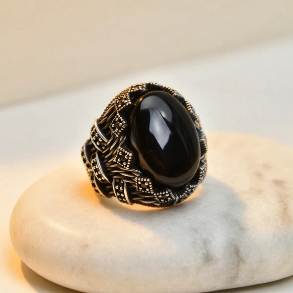 BlackCraft Oltu Taşı Kral Erkek Yüzük ürün görseli 1