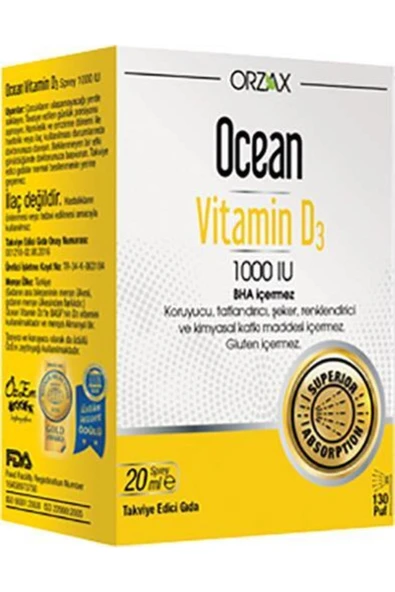 Orzax Vitamin D3 1000 Iu Sprey 20ml ürün görseli 1