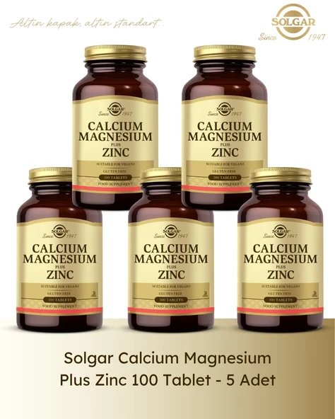 Solgar Calcium Magnesium Plus Zinc 100 Tablet 5 Li Paket ürün görseli 1