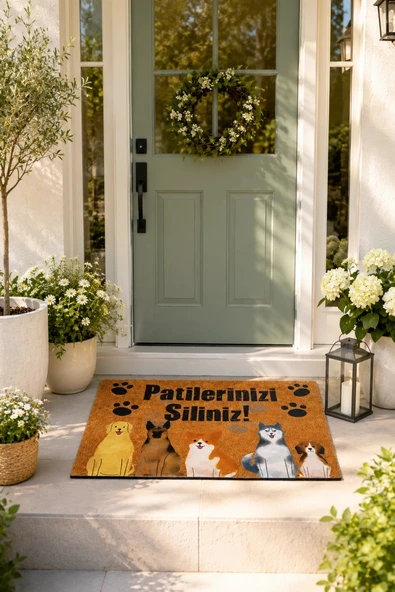 Esnature Köpek Desenli Patilerinizi Silin Yazılı Kapı Önü Paspası 45x70 Cm ürün görseli 1