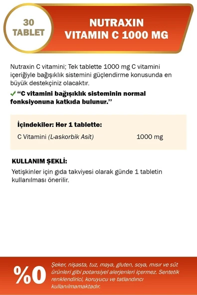 Nutraxin Vitamin C 1000 mg 30 Tablet - Resim 3