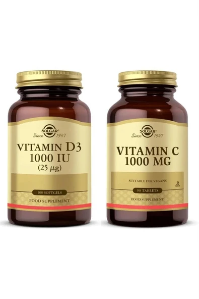 Solgar Vitamin D3 1000ıu 100 Kapsül + Vitamin C 1000 mg 90 Tablet ürün görseli 1
