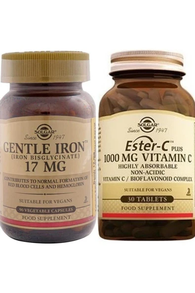 Solgar Gentle Iron 17mg 90 Kapsül +Solgar Ester-C Plus 1000mg 30 Tablet ürün görseli 1