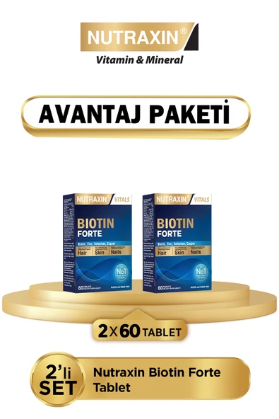Nutraxin Biotin Forte 5.000 Mcg 60 Tbl 2 li Paket- Biyotin, Çinko, Selenyum, Bakır ürün görseli 1