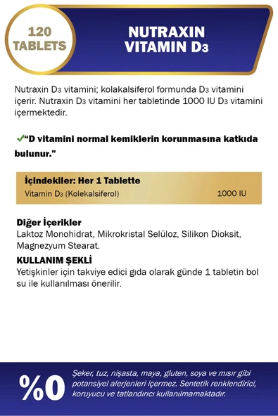 Nutraxin D3 Vitamini 120 Tablet - 1.000 Iu 4'lü - Resim 2