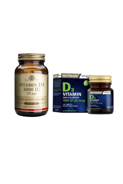 Solgar 2'li D3 Vitamin Seti-d3 Vitamini 1000 Iu 100 Kapsül + Nutraxin D3 Vitamini 1000 Iu 120 Tablet ürün görseli 1