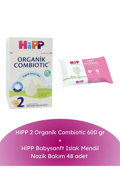 Hipp 2 Organik Combiotic 600 gr + Babysanft Islak Mendil Nazik Bakım 48 adet ürün görseli 1