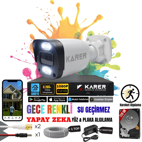 EXİTCAM 1 KAMERALI-RENKLİ GÖRÜŞ-SU GEÇİRMEZ-YÜZ ve ARAÇ TANIMALI-YAPAY ZEKA AYRICALIKLI GÜVENLİK SETİ ürün görseli 1