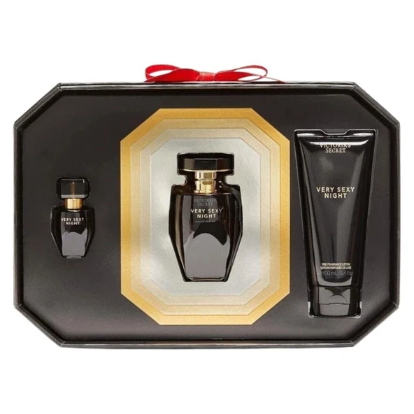 Victoria's Secret Very Sexy Night EDP 50 ml + EDP 7 ml + Fine Fragrance Lotion 100 ml Kadın Parfüm Seti ürün görseli 1