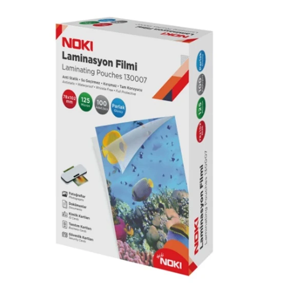 Noki Laminasyon Film 125Mic 78X102mm 7,80cmx10,20cm 100 lü Pvc Kimlik Tipi ürün görseli 1