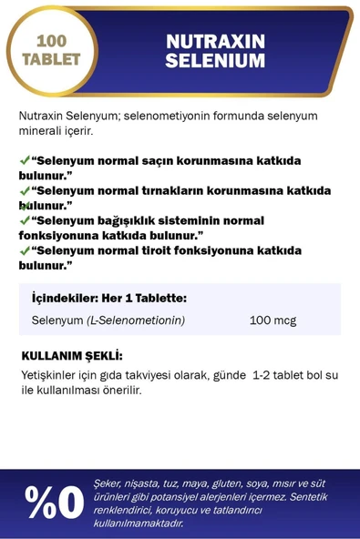 Nutraxin Selenium 100 mcg 100 Tablet 2 Adet - Resim 2