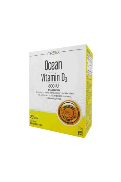 Ocean Vitamin D3 600 IU Oral Sprey 20 ml D3 Vitamini İçeren Takviye Edici Gıda ürün görseli 1