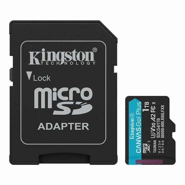 Kingston SDCG4/1TB 1TB MicroSDXC Canvas Go Plus Gen4 200MB-s A2 U3 V30 Card + ADP Hafıza Kartı ürün görseli 1