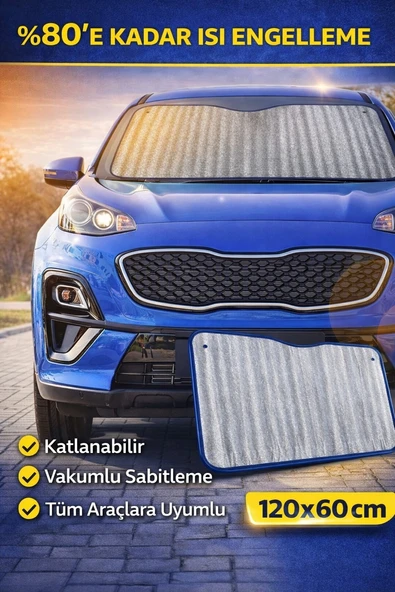 Araba Ön Cam Güneşlik anti-uv oto güneşlik 120 x 60 cm Araç Gölgelik Oto İçi Vantuzlu ürün görseli 1