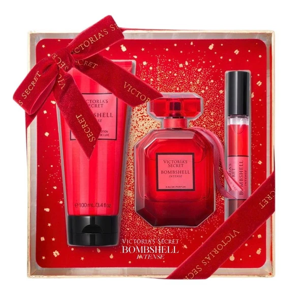 Victoria's Secret Bombshell Intense EDP 50 ml + Rollerball 7 ml + Body Lotion 100 ml Kadın Parfüm Seti ürün görseli 1