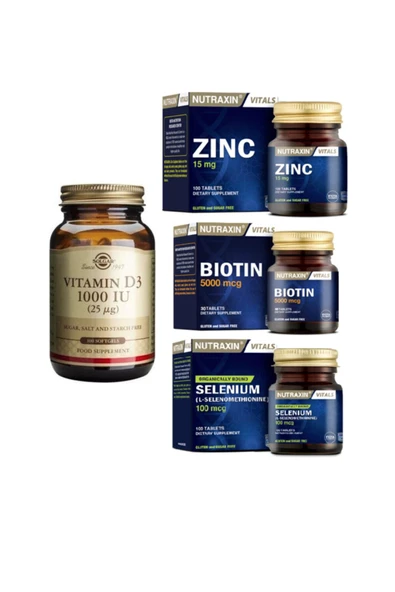 Solgar D3 Vitamini 100 Kapsül+çinko 15 Mg 100 Tablet +biotin 5000 Mcg 30 Tablet+selenium 100mcg 100 Tablet ürün görseli 1