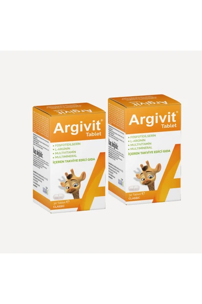 Argivit Classic 30 Tablet 2'li Paket - Fosfatidilserin, L-arjinin, Multivitamin, Multimineral ürün görseli 1