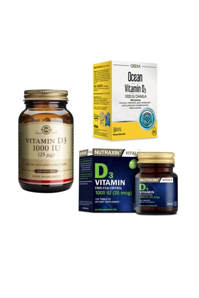 Solgar D3 Vitamini 100 Kapsül+ocean D3 Vitamini 1000 Iu Damla 50 Ml+nutraxin D3 Vitamini 120 Tablet ürün görseli 1