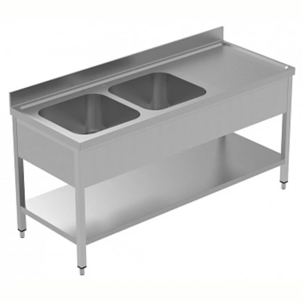 Electrolux Professional 2 Evyeli Tezgah, Evyeleri 600x500 Mm, Damlalığı Sağda, Taban Raflı - 1800 Mm, Plus LSGLG1826D ürün görseli 1