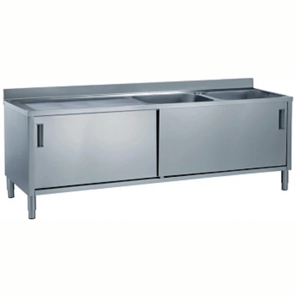 Electrolux Professional Dolaplı 2 Evyeli Tezgah, Evyeler (600x500 Mm), Damlalık Sol Tarafta, 2 Kayar Kapılı, 2000 Mm MLA2026SXPN ürün görseli 1