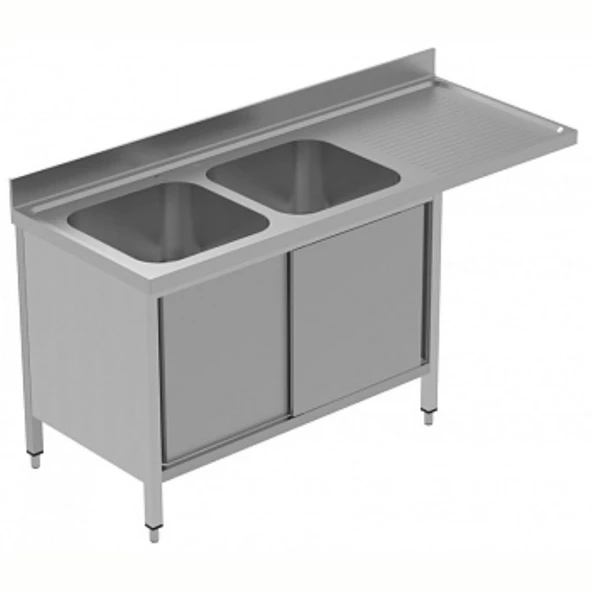 Electrolux Professional Tezgahaltı Bulaşık Makinesi İçin Dolaplı Tezgah, 2 Evyeli (500x500x290 Mm), Damlalığı Sağda, 2 Kayar Kapılı, 1800 Mm, Plus GLR2DSXPP ürün görseli 1
