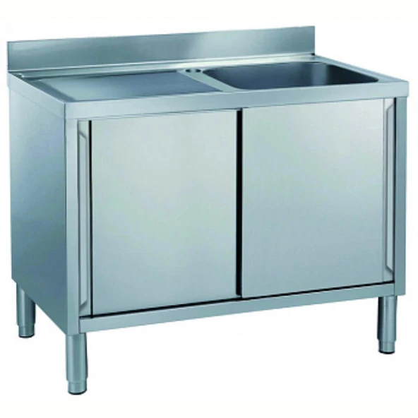 Electrolux Professional Dolaplı Tek Evyeli Tezgah, Evyesi (600x500 Mm), Damlalık Solda, 2 Kayar Kapılı - 1200 Mm MLA1216SXN ürün görseli 1