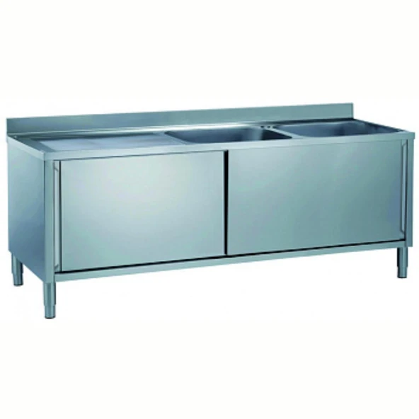 Electrolux Professional Dolaplı Evyeli Tezgah, 2 Evyeli (600x500 Mm), Damlalık Solda, 2 Kayar Kapılı - 1800 Mm MLA1826SXN ürün görseli 1
