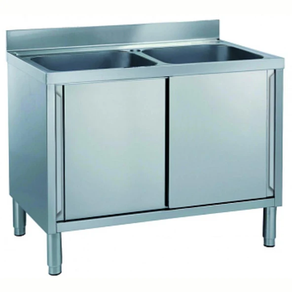 Electrolux Professional Dolaplı Evyeli Tezgah, 2 Evyeli (500x500 Mm), 2 Kayar Kapılı - 1200 Mm MLA1225PN ürün görseli 1