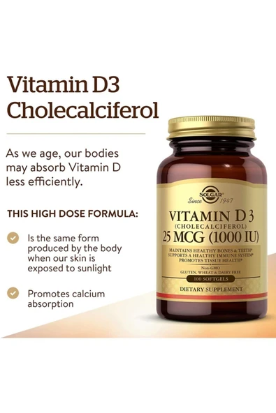 Solgar Vitamin D3 1000 Iu 100 Tablet - Resim 3