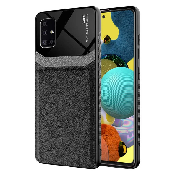 Galaxy A51 Kılıf Deri Görünümlü Tasarım Sert Arka Kapak ürün görseli 1