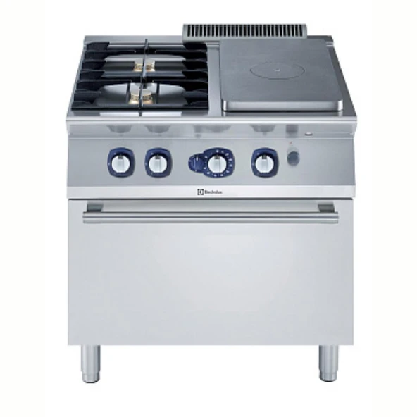 Electrolux Professional Endüstriyel Gazlı Kapalı Ateş Ocak (½ Modül) 3,8 Kw''lık Tek Brulör + 2 Açık Ateşli Ocak, Her Brulör 5,5 Kw + Gazlı Fırın, Derinlik 730 Mm - 800 Mm E7STGH30G0 ürün görseli 1
