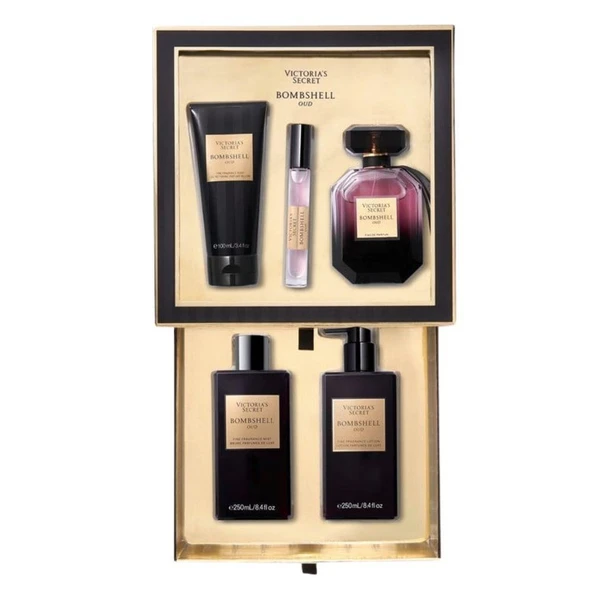 Victoria's Secret Bombshell Oud EDP 100 ml+Rollerball 7 ml+Fragrance Mist 250 ml+Wash Gel 100 ml+Lotion 250 ml Kadın Parfüm Seti ürün görseli 1