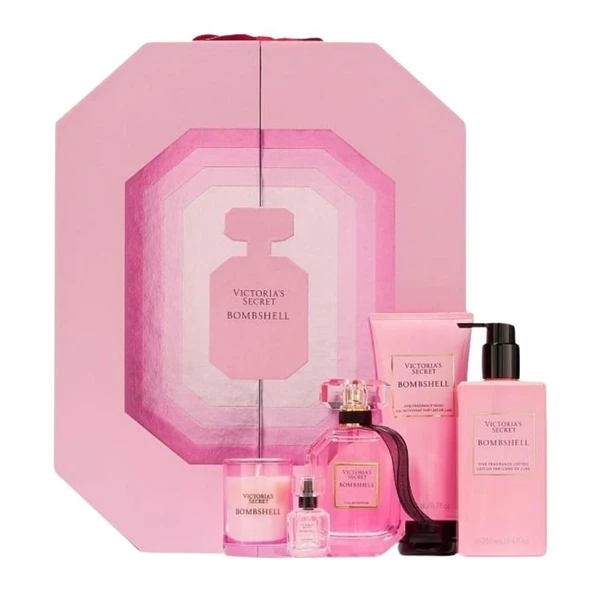 Victoria's Secret Bombshell EDP 100 ml+Fragrance Lotion 250 ml+Wash Gel 200 ml+Mist 250 ml+EDP 7 ml Kadın Parfüm Seti ürün görseli 1