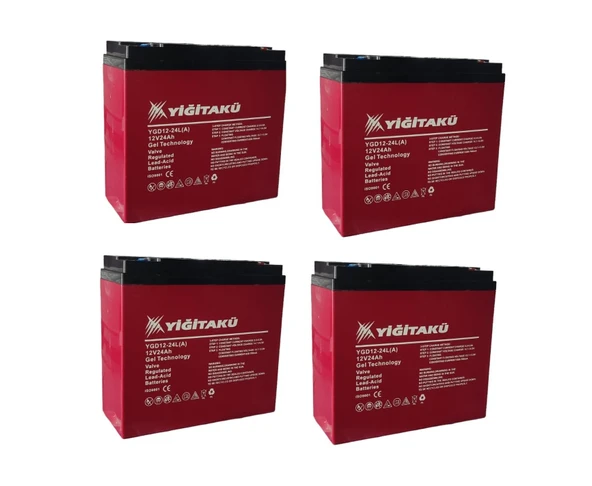 Yiğit 12V 24AMPER (24Ah) Jel Akü 4'lü Paket 2026 ÜRETİM EBATLARI: 169x179x78mm ürün görseli 1