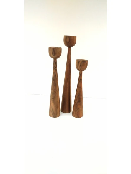 3 Lü Mumluk-Şamdan Ahşap Set Özel Ceviz Ağacı - Resim 2