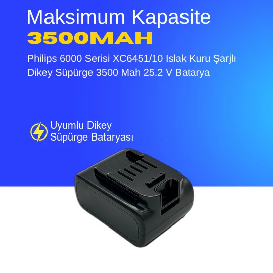 Philips 6000 Serisi XC6451/10 Islak Kuru Şarjlı Dikey Süpürge 3500 Mah 25.2 V Batarya – Orjinal Uyumlu Uzun Ömürlü, Maksimum Performans Pil ürün görseli 1