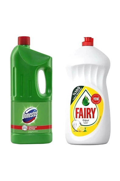 DOMESTOS Çamaşır Suyu Dağ Esintisi 2 Litre + Fairy Bulaşık Deterjanı Limon ürün görseli 1