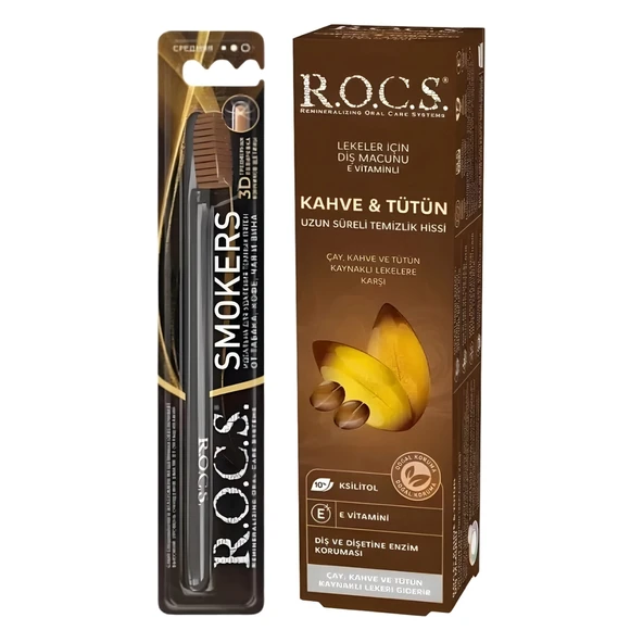 R.O.C.S. Kahve Lekelerine Karşı Diş Macunu 74g Leke Giderici Diş Fırçası Seti ürün görseli 1