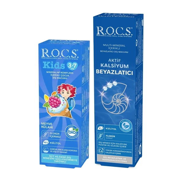R.O.C.S Anne & Çocuk Diş Bakım Seti – Aktif Kalsiyum & Meyve Külahı (3-7 Yaş) ürün görseli 1