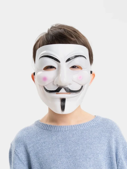 Beyaz Renk Pembe Yanaklı İthal V For Vendetta Maskesi ürün görseli 1