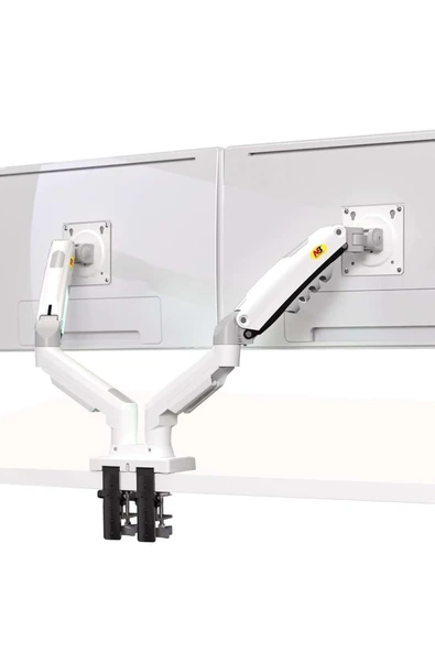 NB F160 Beyaz 17-27" Çift Kol Monitör Tutucu 2-9 kg Amostisörlü Vesa Monitör Standı ürün görseli 1