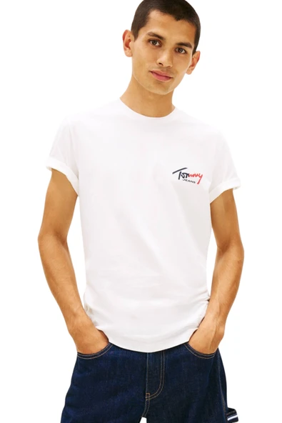 Tommy Hilfiger   TJM SLIM SIGN CHEST SS TEE EXT Erkek Beyaz T-Shirt - DM0DM22538 ürün görseli 1