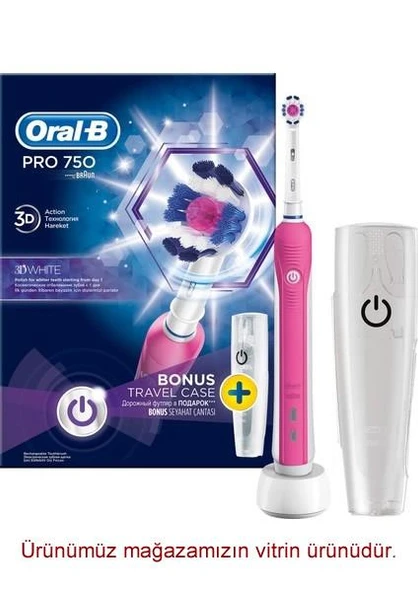 Oral-B Pro 750 3D White Pembe Şarjlı Diş Fırçası ürün görseli 1