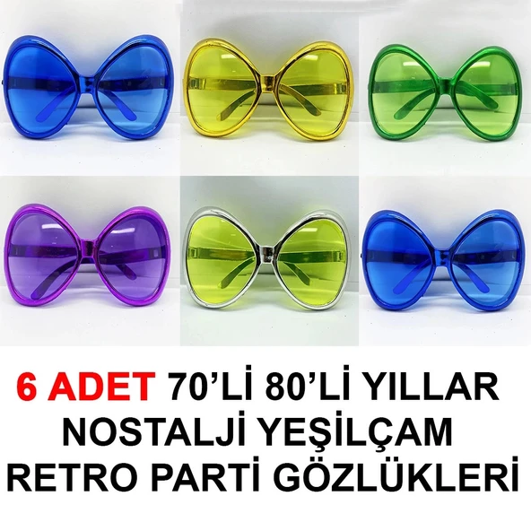 70li 80li Yıllar Nostalji Yeşilçam Retro Parti Gözlükleri 6 Adet ürün görseli 1