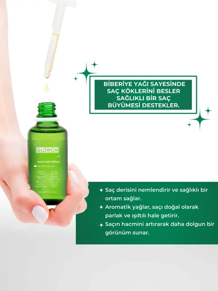 GLOWON Biberiye ve 27 Doğal Yağ İçeren Saç Dökülmesine Karşı Onarıcı Saç Bakım Serumu 50ml ürün görseli 1