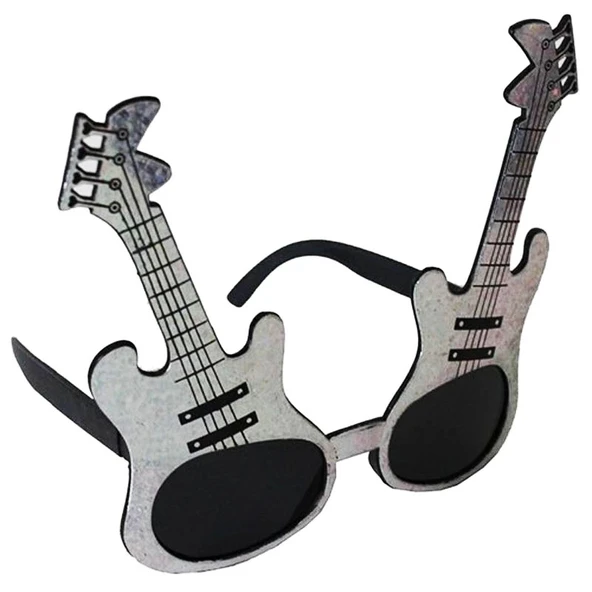 Gümüş Renk Rockn Roll Gitar Şekilli Parti Gözlüğü 15x15 Cm ürün görseli 1